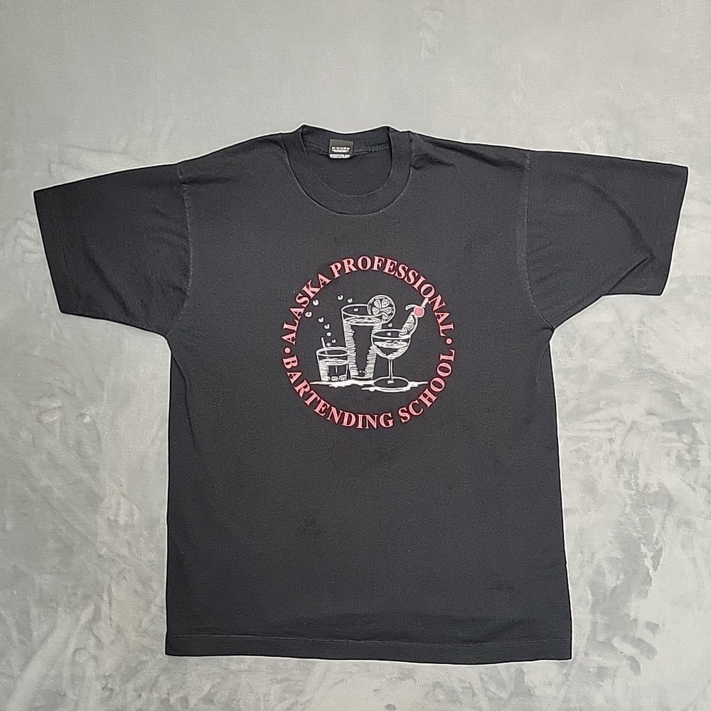 VTG Alaska Shirt Mens XL BlackBartending School Single Stitch Made in USA TEE